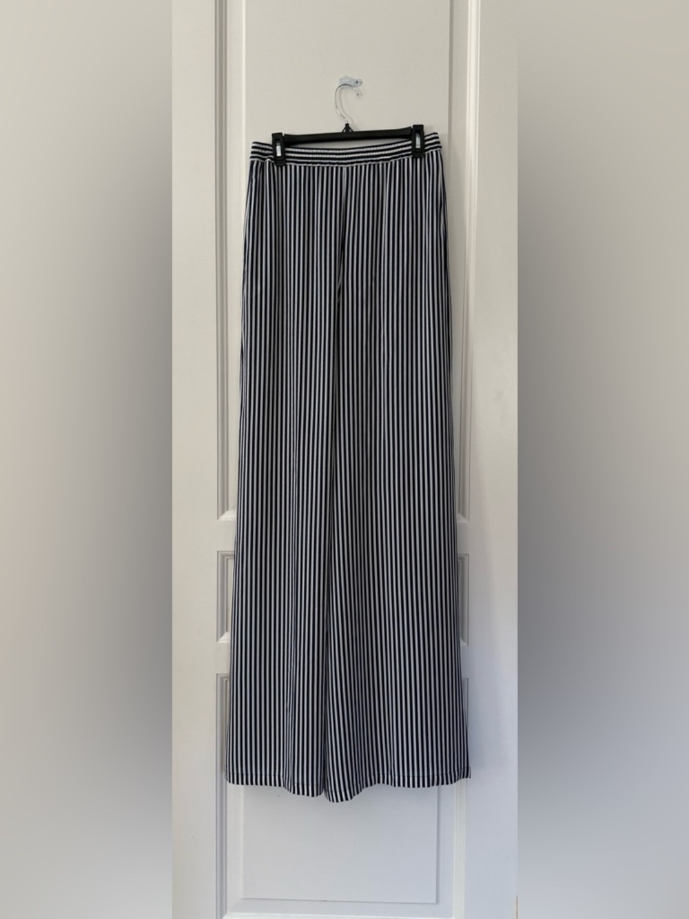 Michael Kors Collection Maritime and White Stripe Flowy Silk Wide Leg Pants